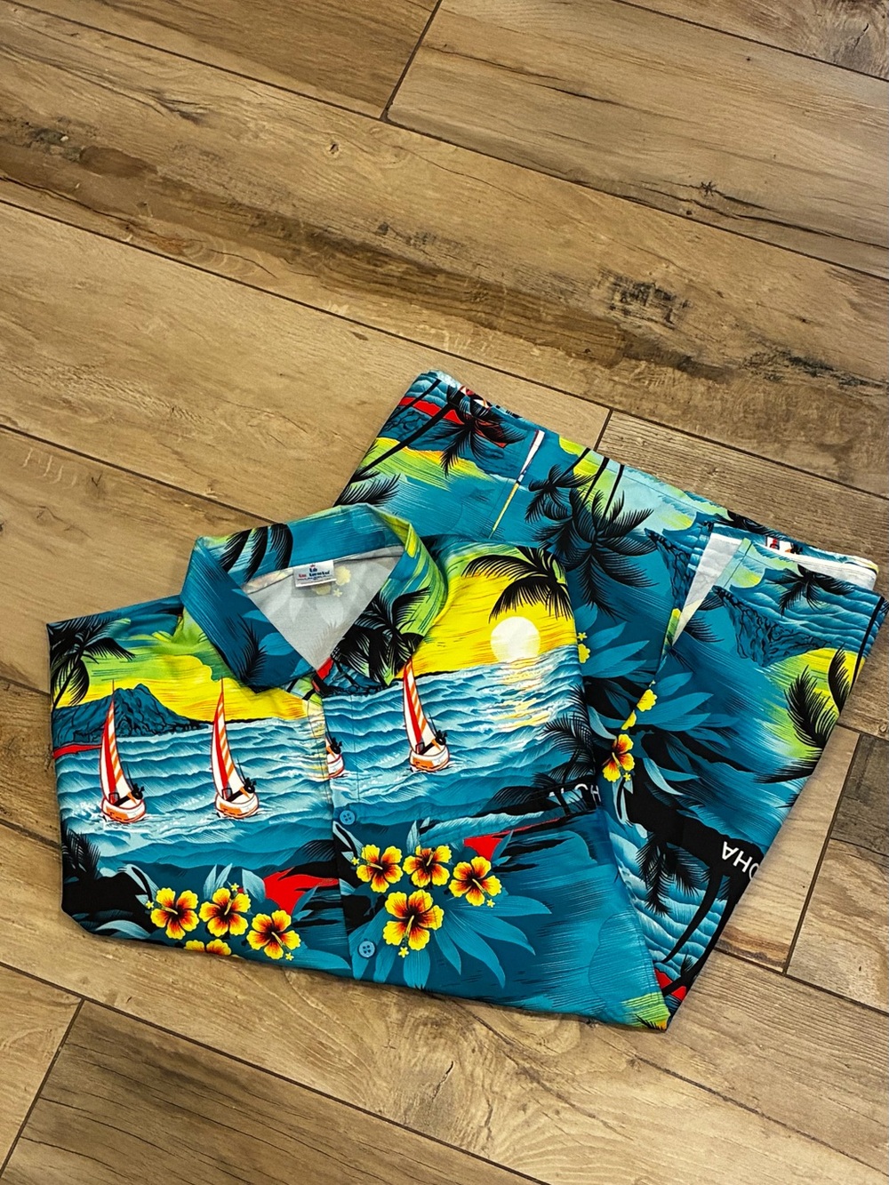 Teal Tropical Sailboat Hawaiian Button-Down Shirt